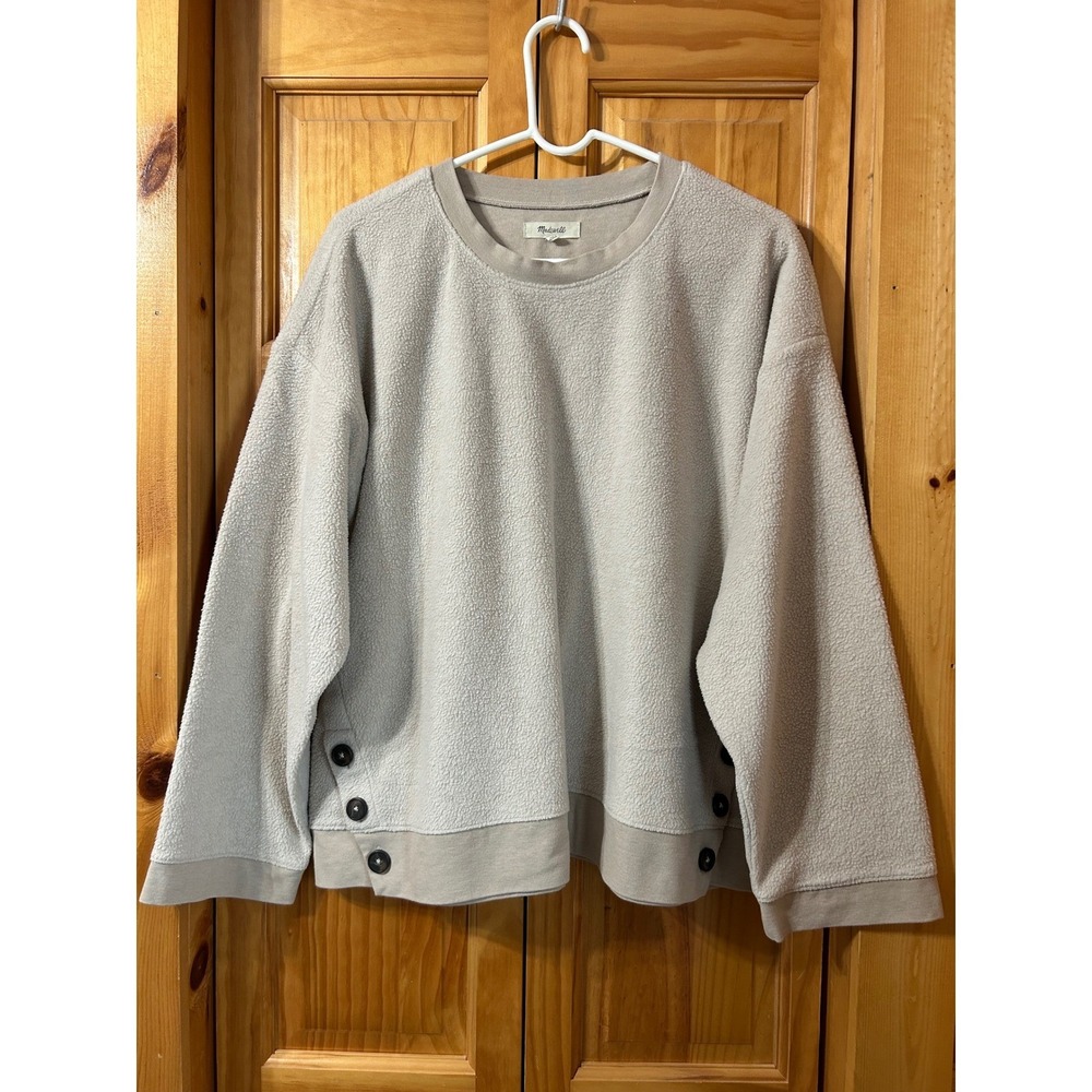 Madewell Womens Large Sweatshirt Side Button‎ Pullover Relaxed Fit Tan Casual